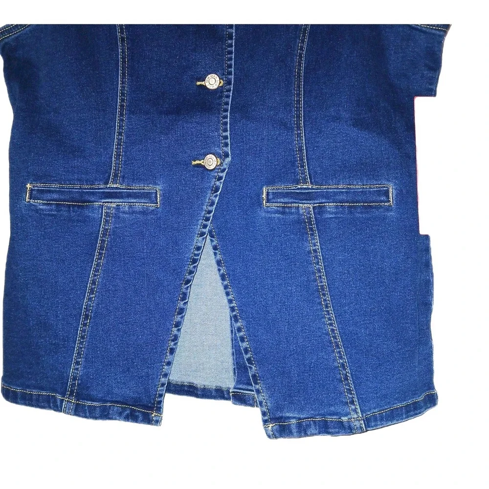 New Max Women Denim Vest Top M Blue Cotton Blend Lagenlook Western Country Jean